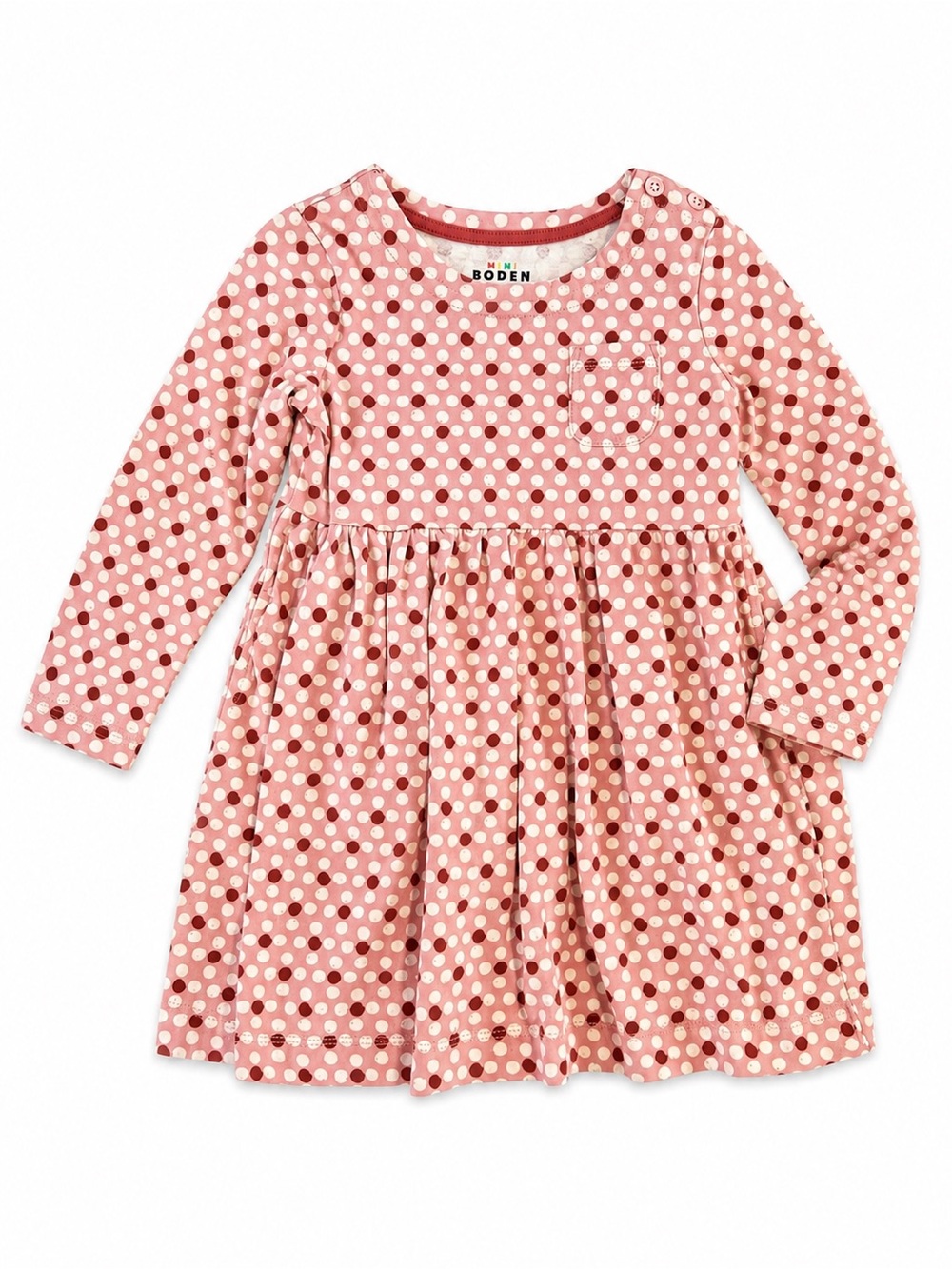 Mini Boden Girls 3-4Y Pink Polka Dot Long Sleeve Dress Soft